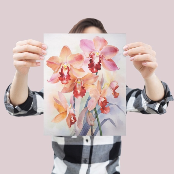 Watercolor Orchids Wall Art Illustration Print Poster Unframed - Picture 4 of 6